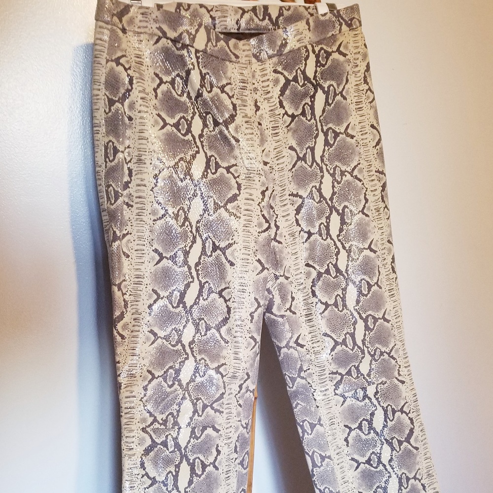 Glossy Snake Skin Image Leather Pants